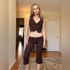 Y2k brown matching capri set